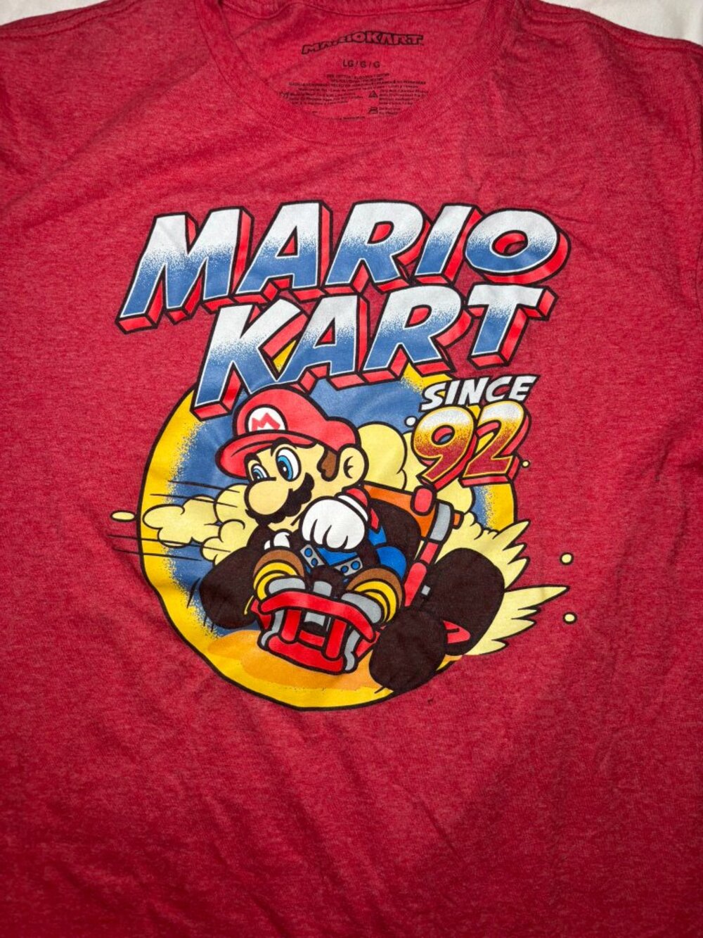 Mario Kart Size Large 1992 T-Shirt Nintendo Racing Graphic Red MaxxKart